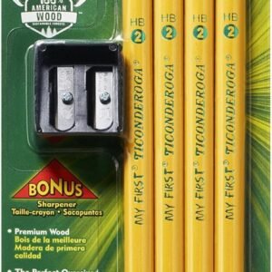 Ticonderoga My First Wood-Cased Pencils, Pre-Sharpened, 2 HB, With Sharpener, Yellow, 4 Count